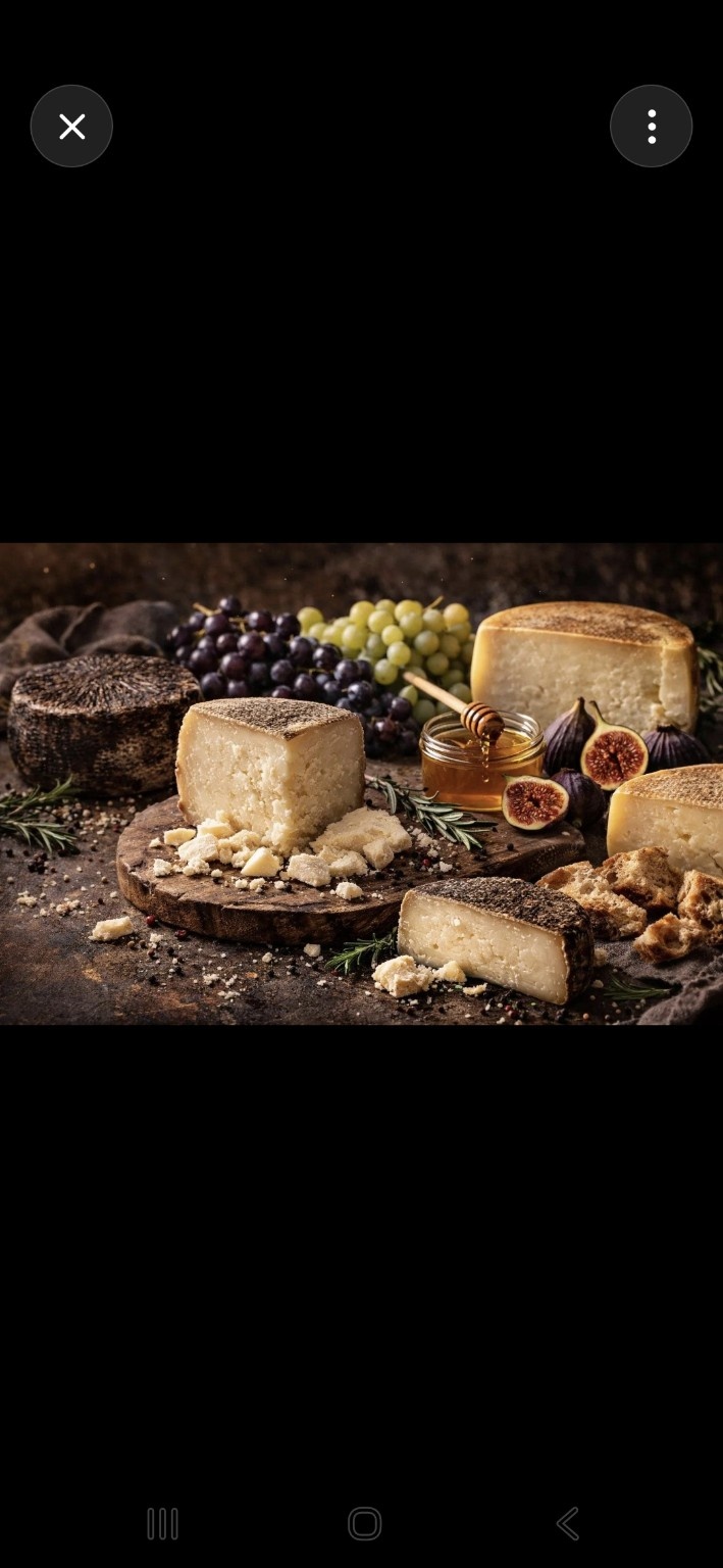 Premium cheeses styled with honey, grapes, and figs